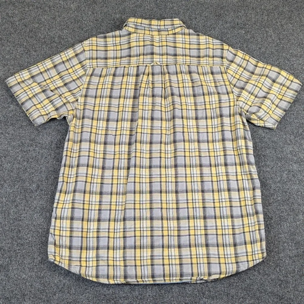 The North Face Mens L Yellow Grey Plaid Cotton Short Sleeve Button Down Shirt